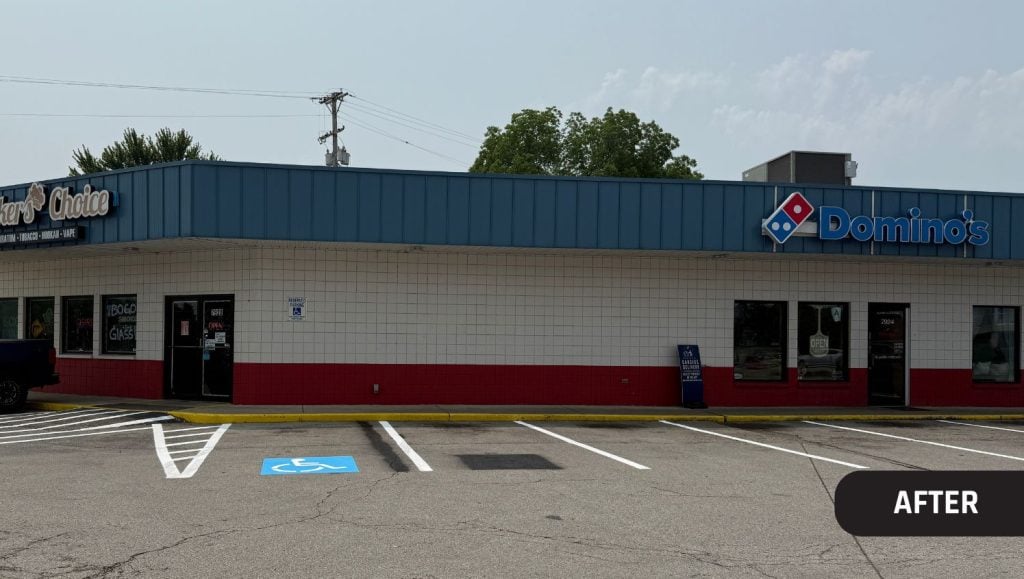 parking spots freshly painted for Hi-View Shopping Center