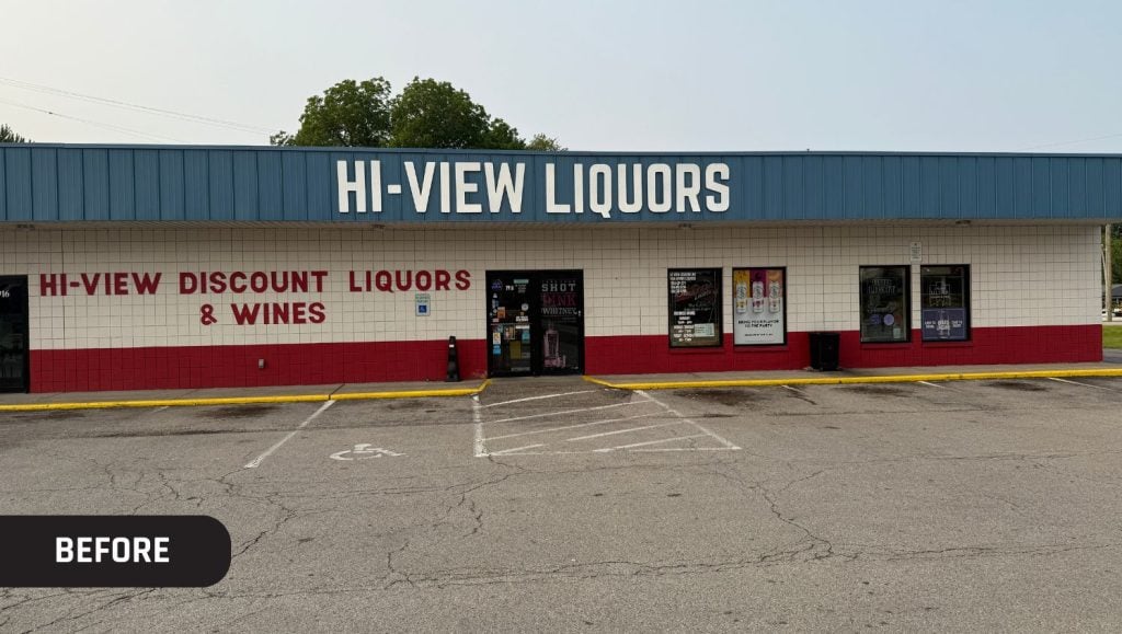 Hi-View Shopping Center with faded parking spots