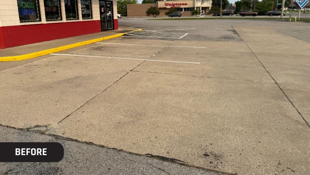 parking spots faded in Hi-View Shopping Center parking lot