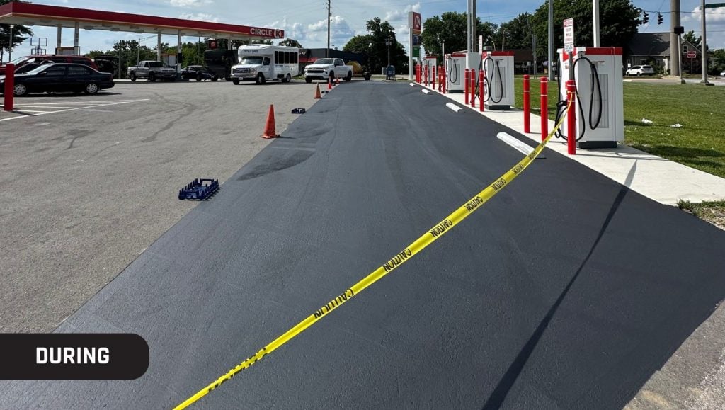 asphalt freshly poured for Circle K parking lot