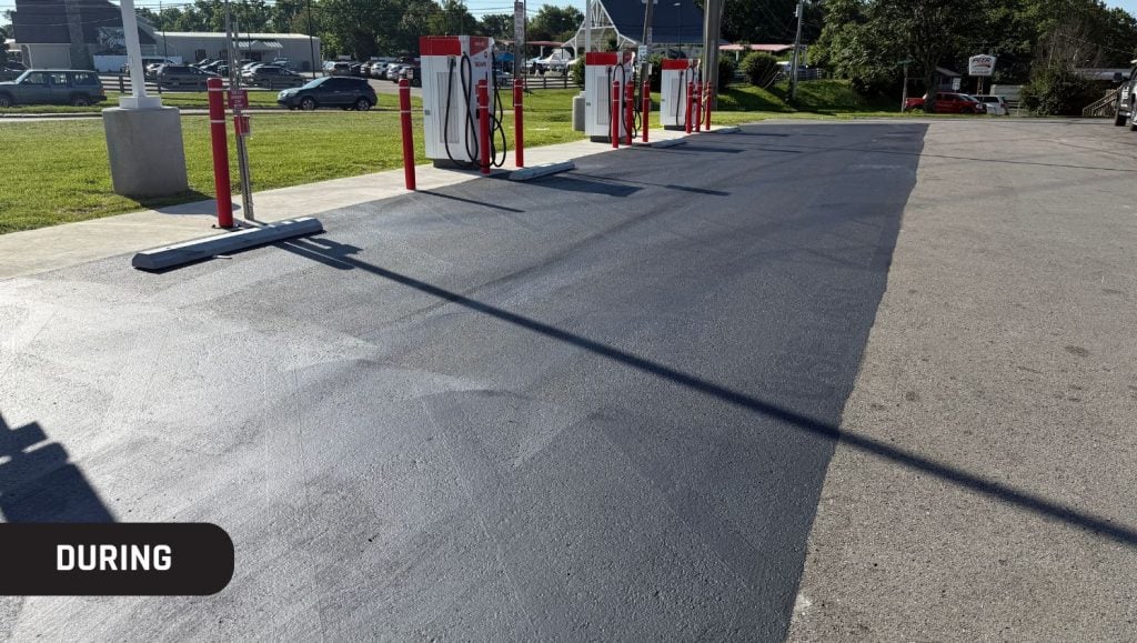during process of ev charging bay markings for Circle K parking lot