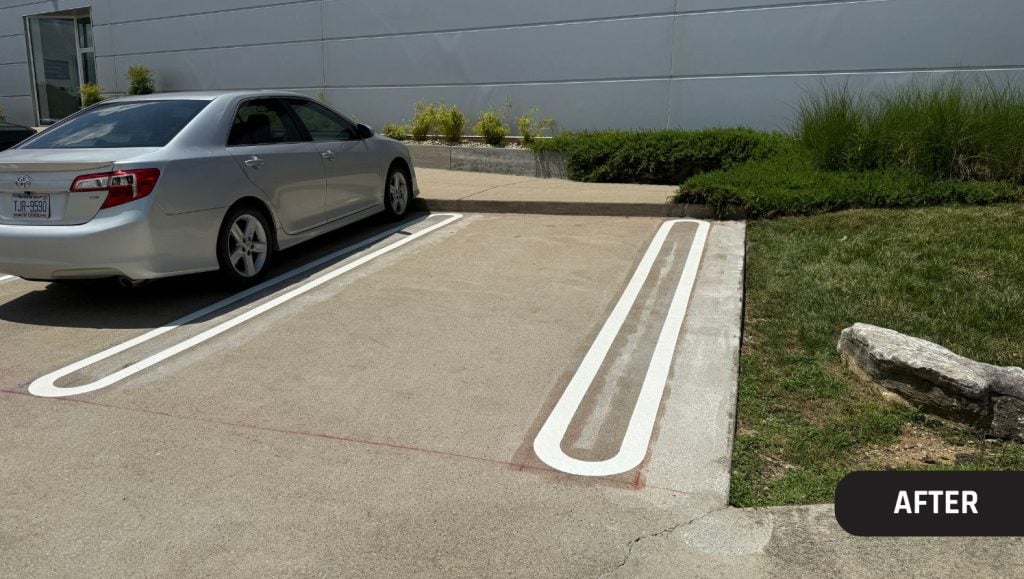 parking spots freshly painted for Kinemetrix parking lot