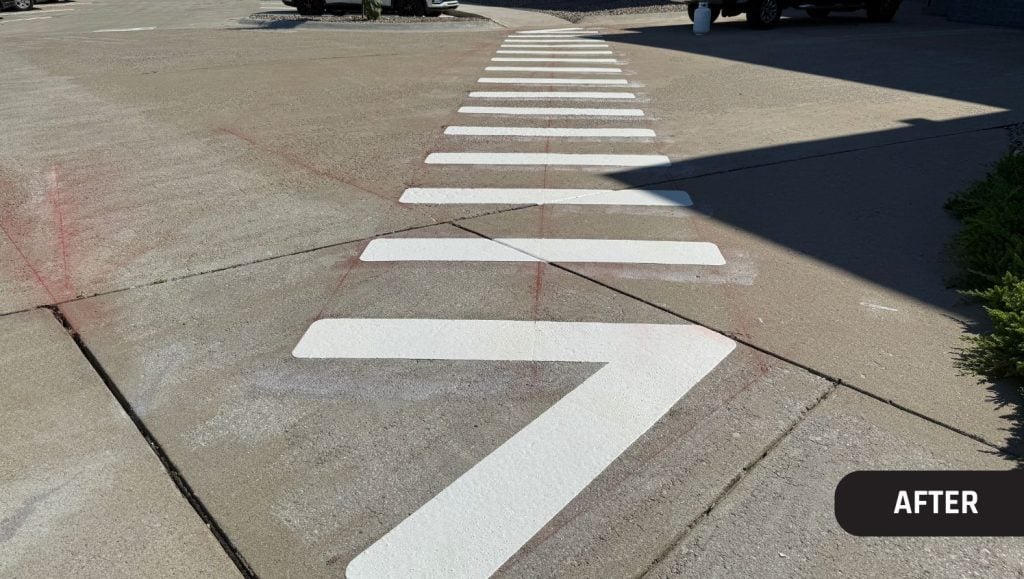 crosswalk freshly painted for Kinemetrix parking lot