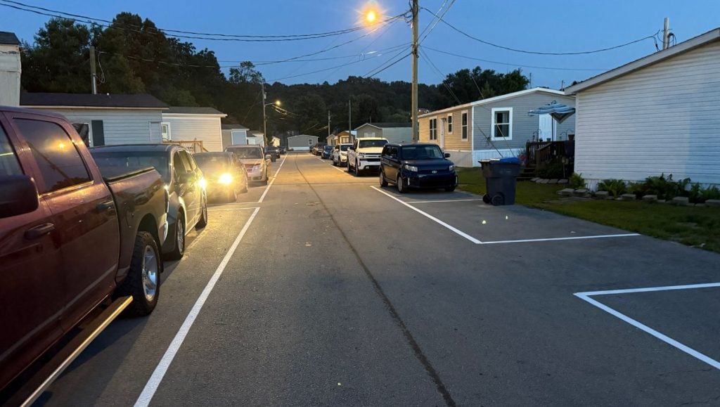 freshly painted line markings for Cardinal Mobile Home Park