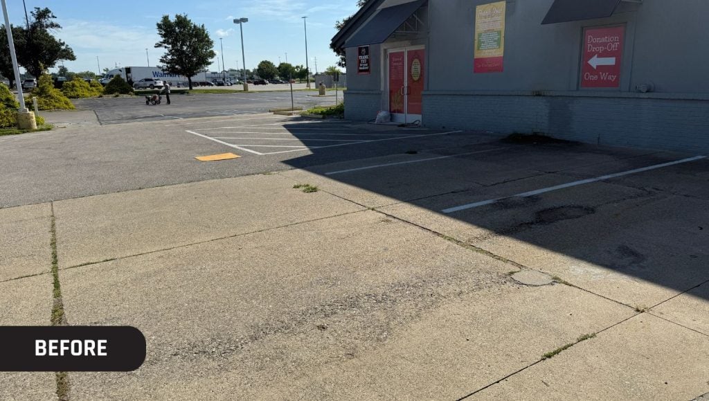 before portrait of The Mustard Seed parking lot before drive thru line installed