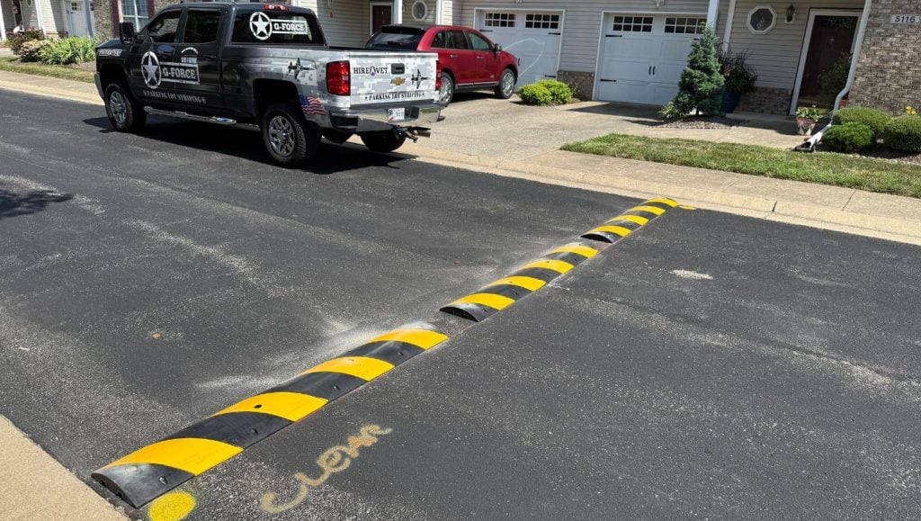 close-up of speed bumps installed for Savannah Springs Subdivision