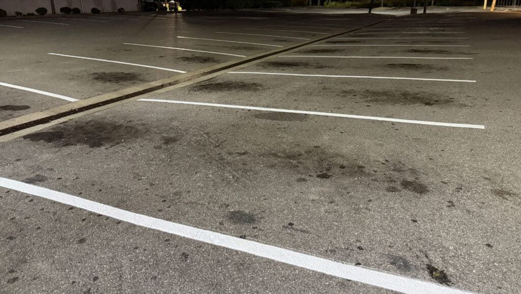 parking spots freshly painted for Aldi parking lot