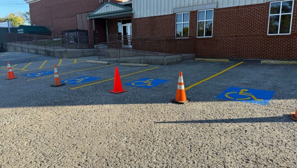 ada compliance parking spots freshly painted for Midwest Church of Christ