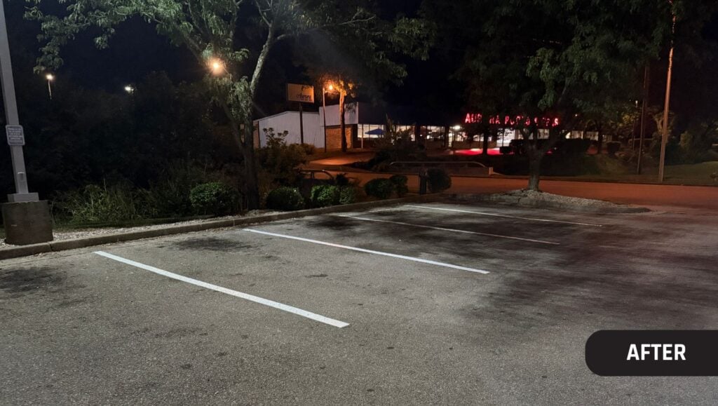 side view of parking spots freshly painted for Aldi