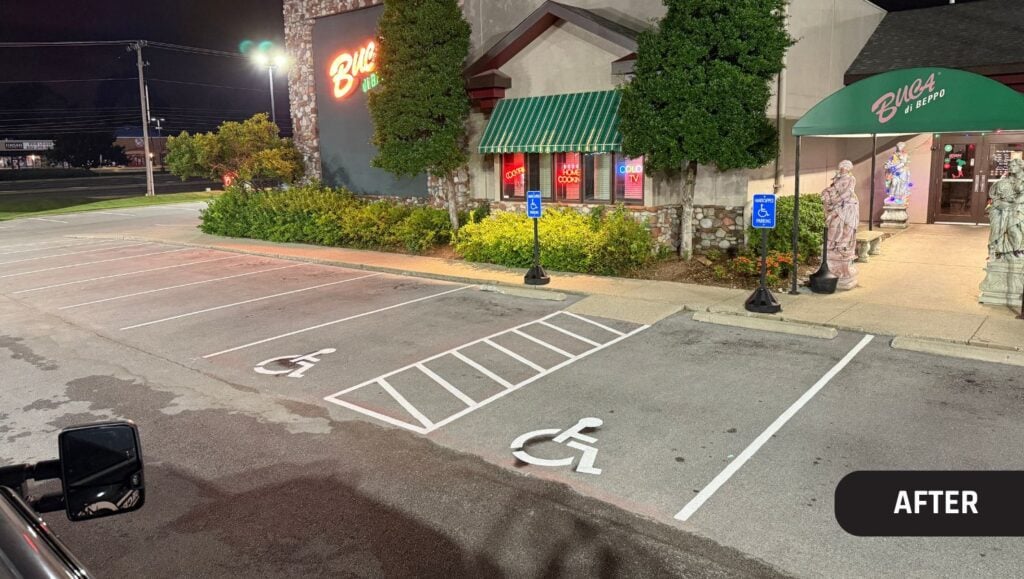 Buca di Beppo parking lot freshly painted after portrait