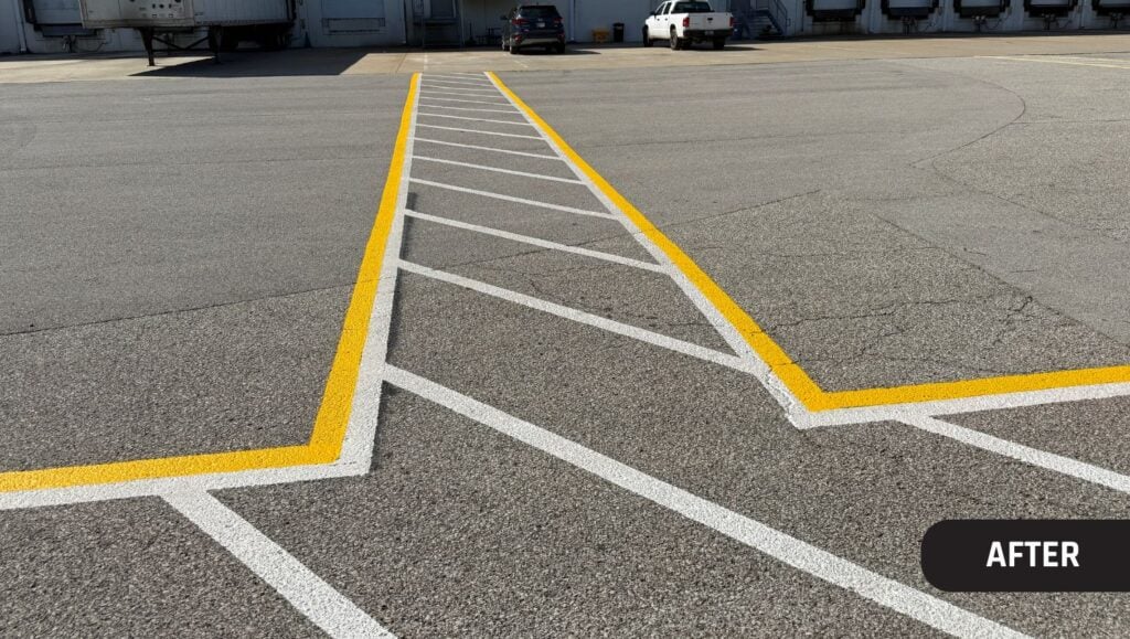 Sabert parking lot freshly painted close-up