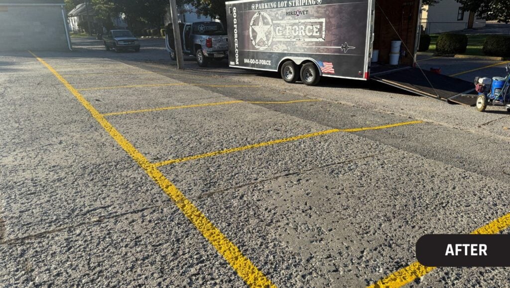 parking spots freshly painted for Midwest Church of Christ parking lot after portrait