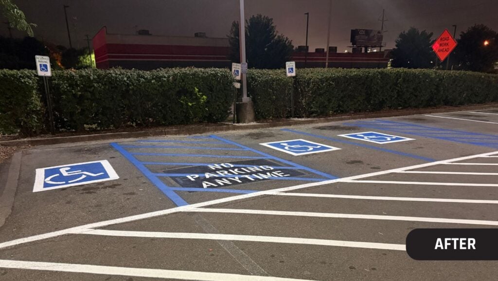 Aldi parking lot with freshly painted ada compliance parking spots
