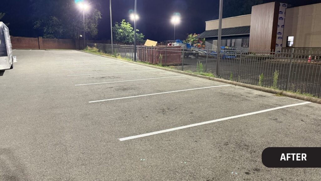 parking spots freshly painted for Buca di Beppo parking lot