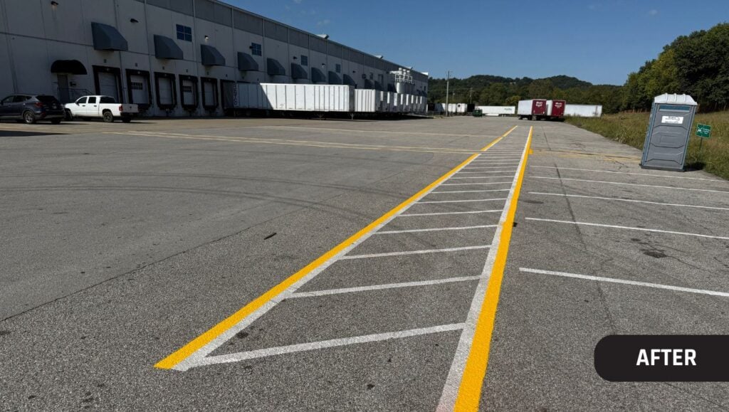line markings freshly painted for Sabert parking lot