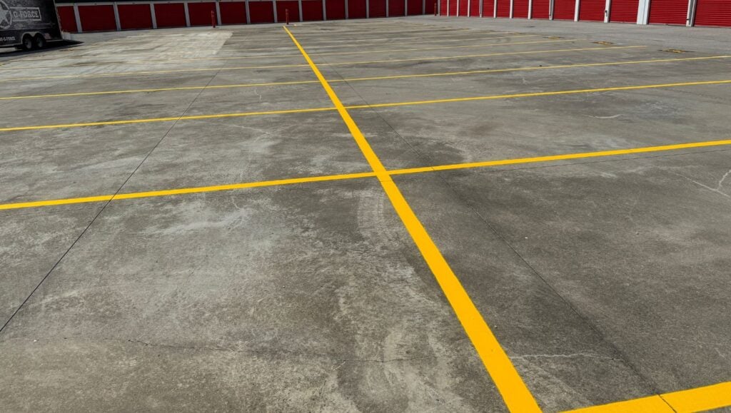 freshly painted parking lot lines for Public Storage parking lot