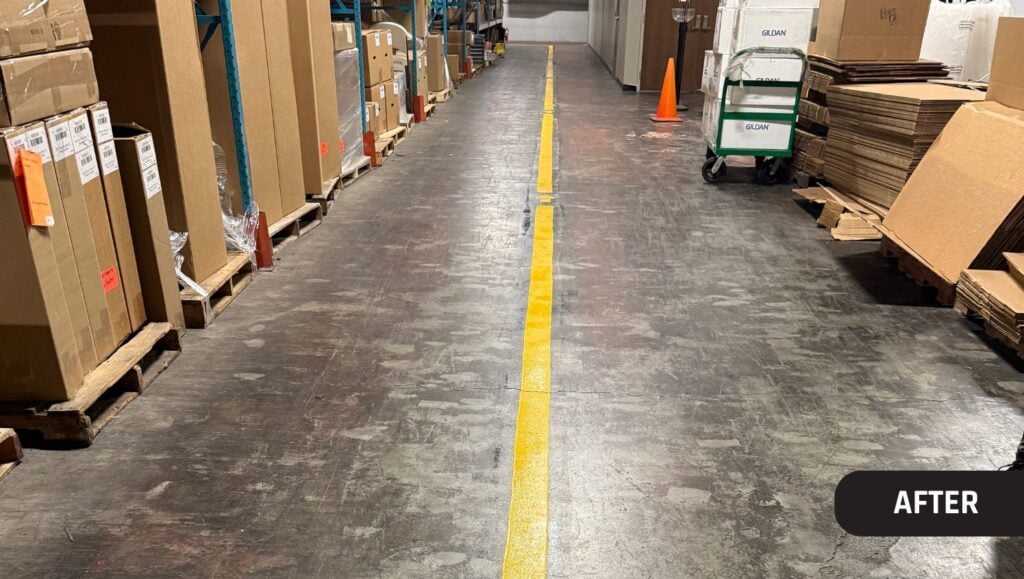 line striping freshly painted for Kentucky Lottery warehouse