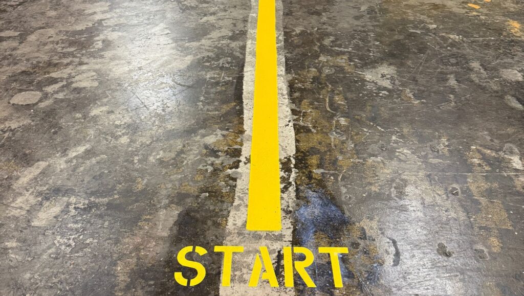 "start" freshly painted for Kentucky Lottery warehouse