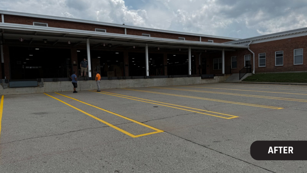 AfterLine Striping Project for Louisville Overstock Warehouse in Louisville, KY