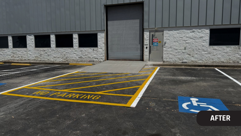 After Line Striping for Justbid Warehouse in Lexington, KY