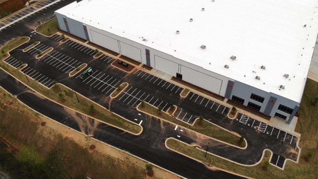 birds eye view of line striping in Austell, GA