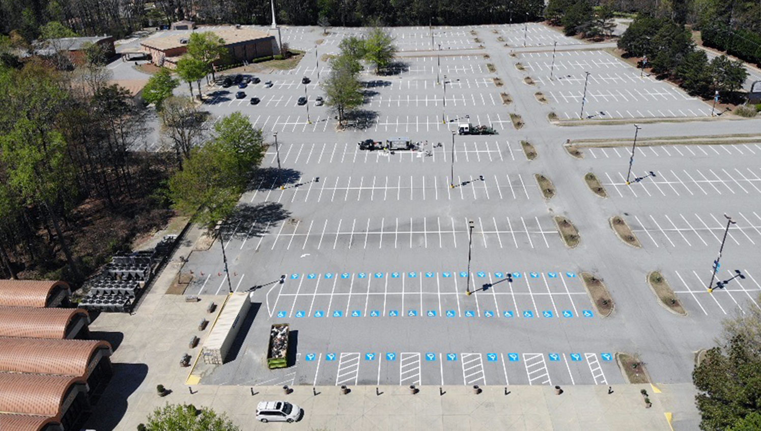 view of handicap accessible parking spaces at Worldchangers Intl Church in College Park, GA