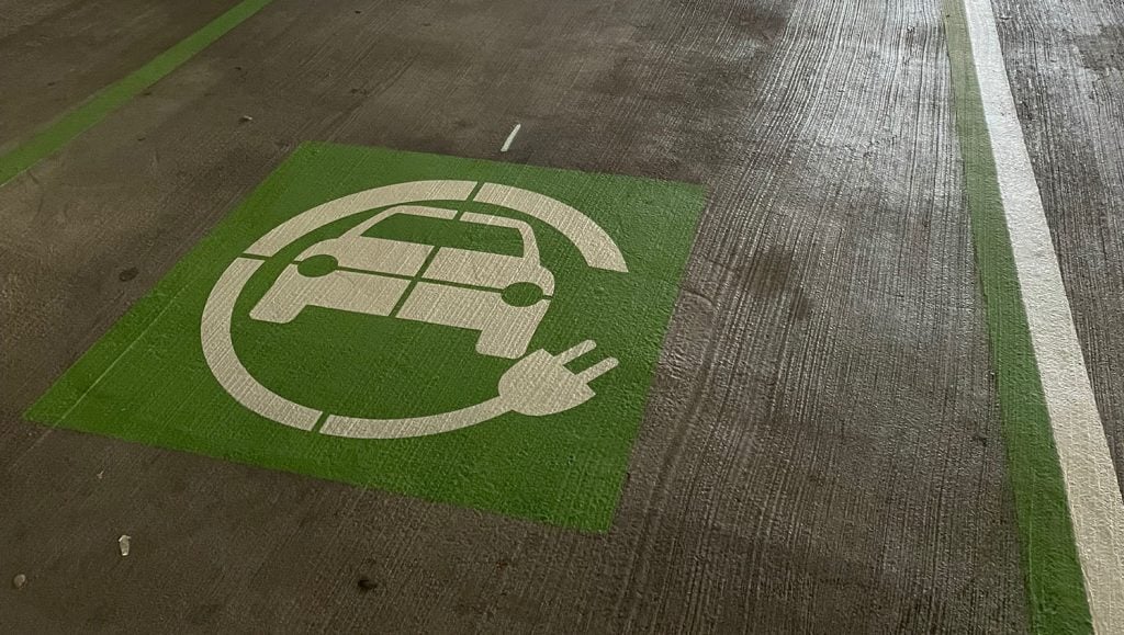 two ev charging station parking spots freshly painted