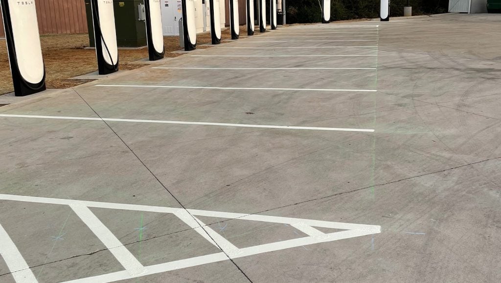 Fast Stop parking lot with freshly painted ev markings