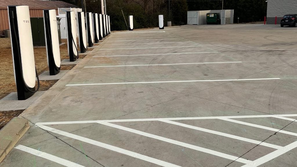 close-up of line markings for Fast Stop parking lot