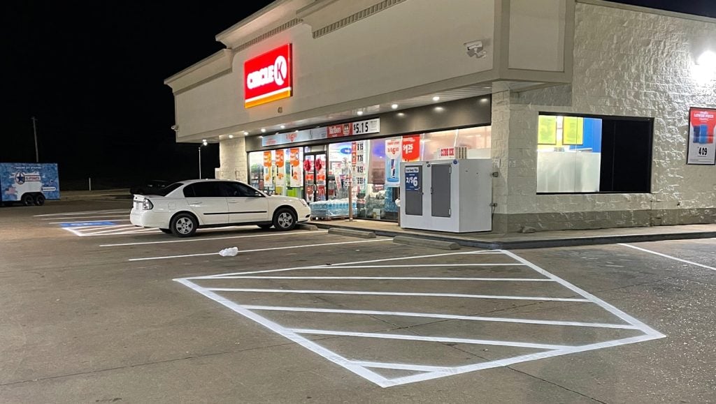 side view of Circle K parking lot freshly painted