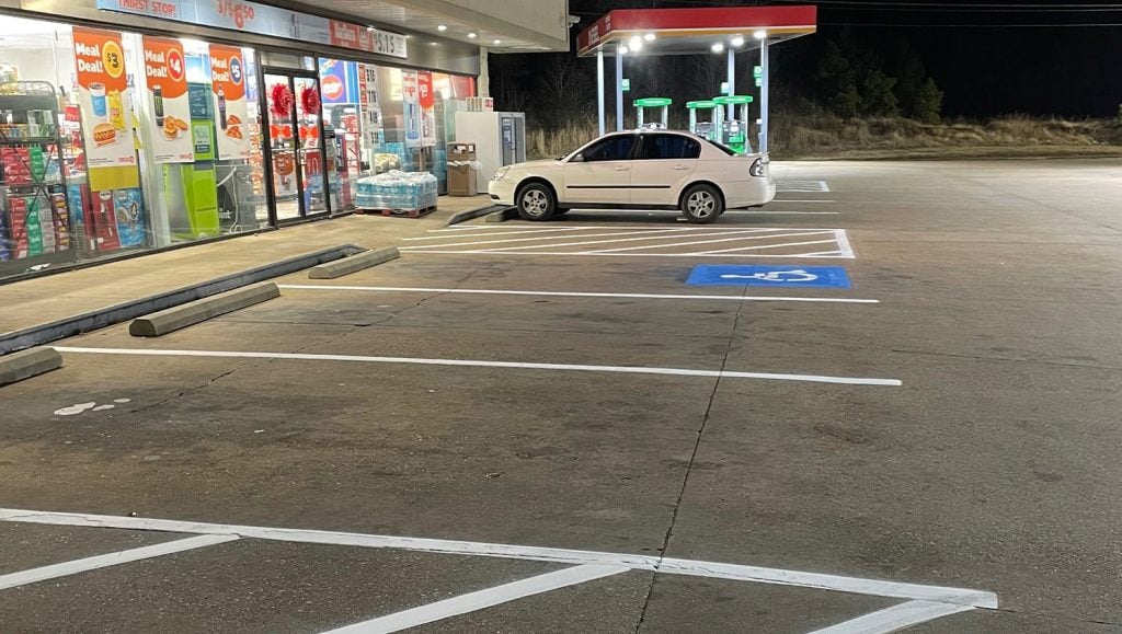 freshly painted parking spots for Circle K parking lot