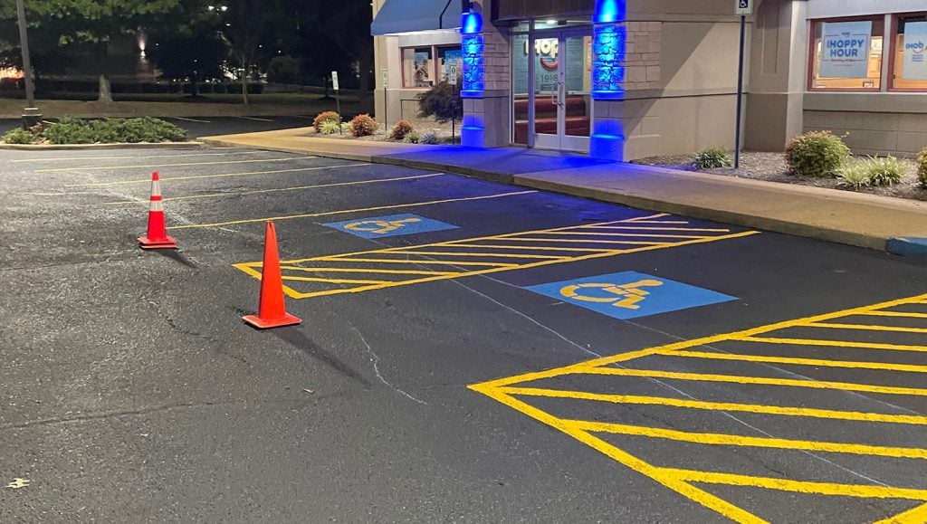 freshly painted line markings for IHOP parking lot