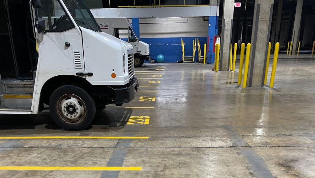 warehouse floor markings freshly painted for FedEx warehouse