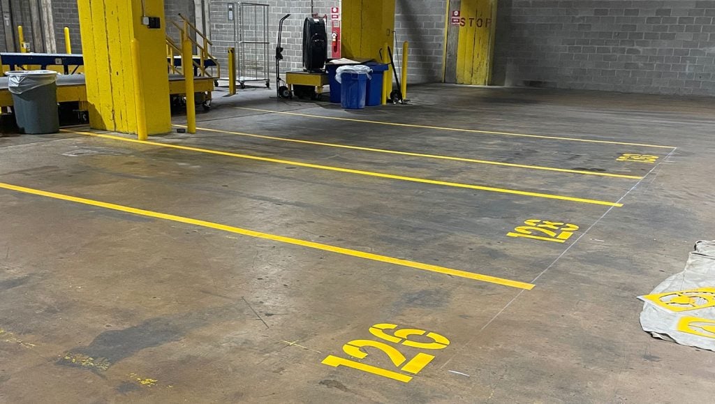 FedEx warehouse freshly painted close-up