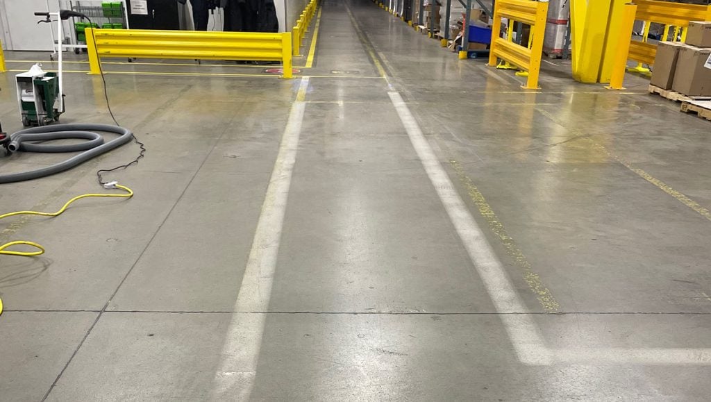 freshly painted yellow line striping for IDEXX warehouse