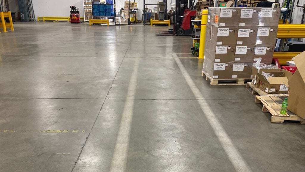 close-up of freshly painted line striping for IDEXX warehouse