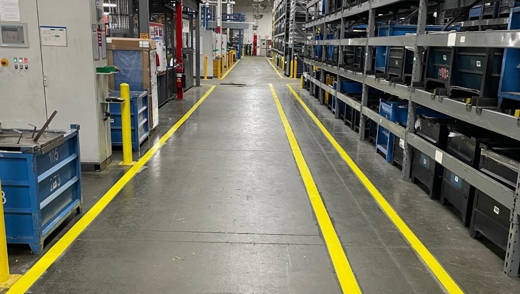 line striping freshly painted for Wegmann Automotive warehouse