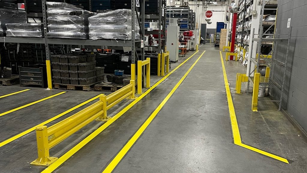 clsoe-up warehouse floor markings for Wegmann Automotive