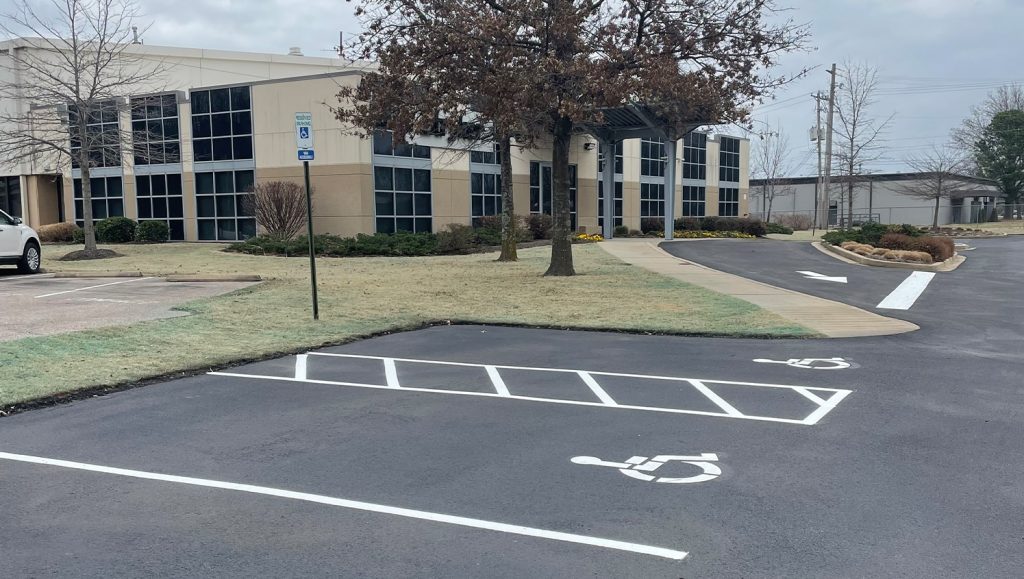 ada compliance parking spots freshly painted for Stryker Medical