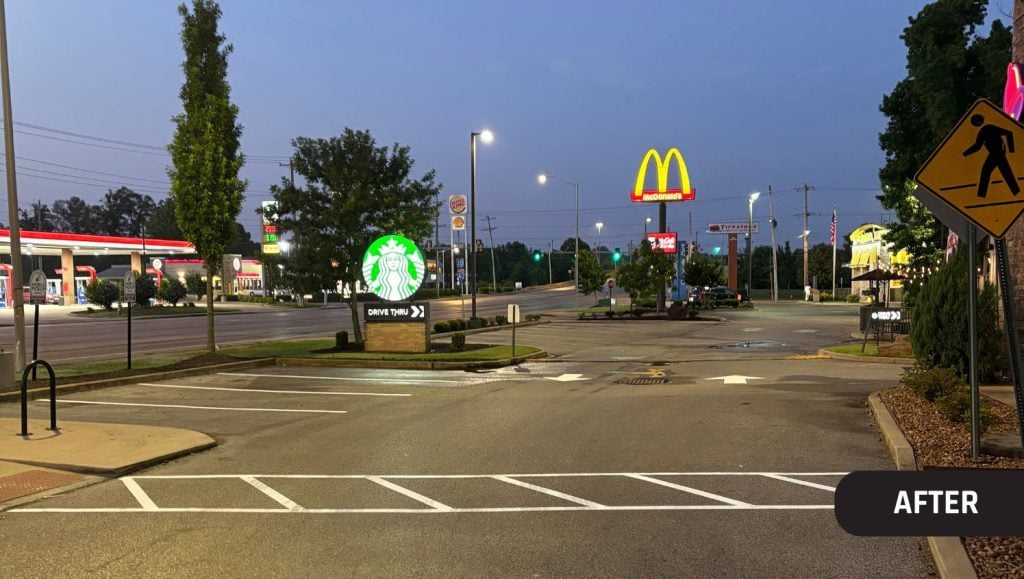 crosswalk freshly painted for Taco Bell parking lot