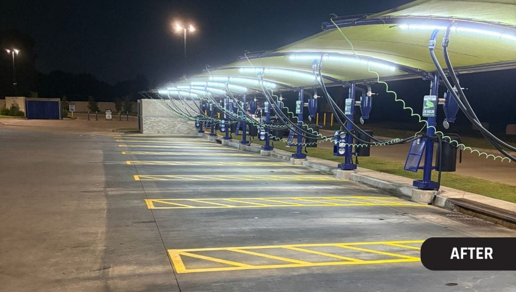 Glide Express Car Wash freshly painted line markings