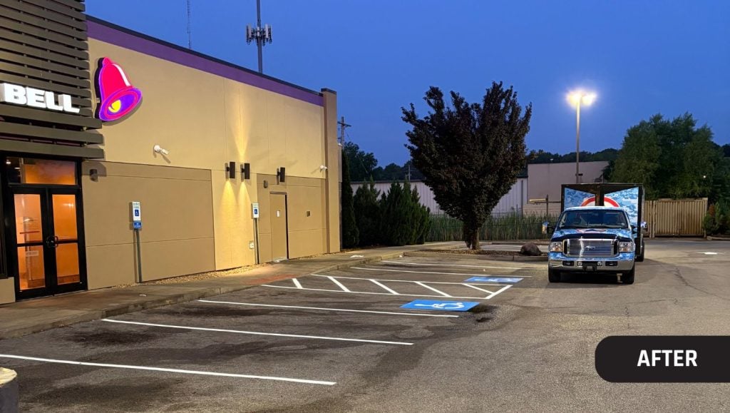 Taco Bell parking lot with freshly painted parking spots