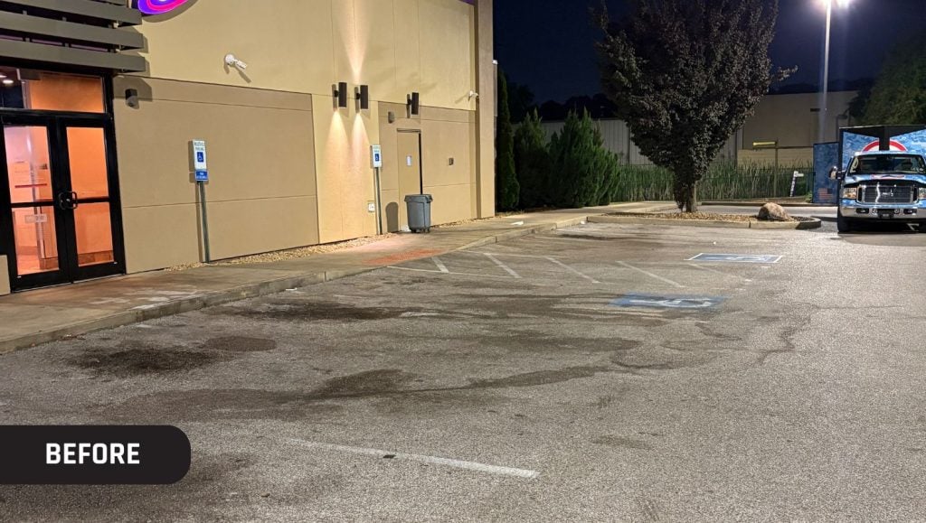 faded parking spots lines for taco bell before portrait