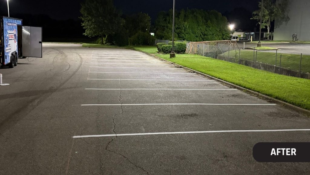 after portrait of Sidecar Cafe parking lot freshly painted
