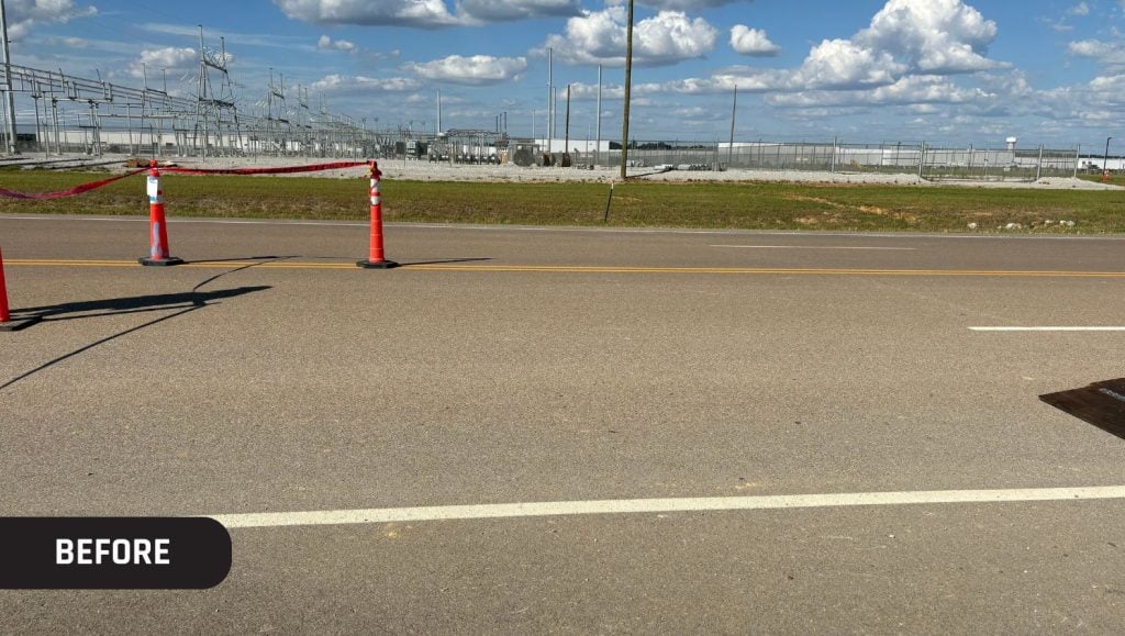 Ford Blue Oval City parking lot before new line markings
