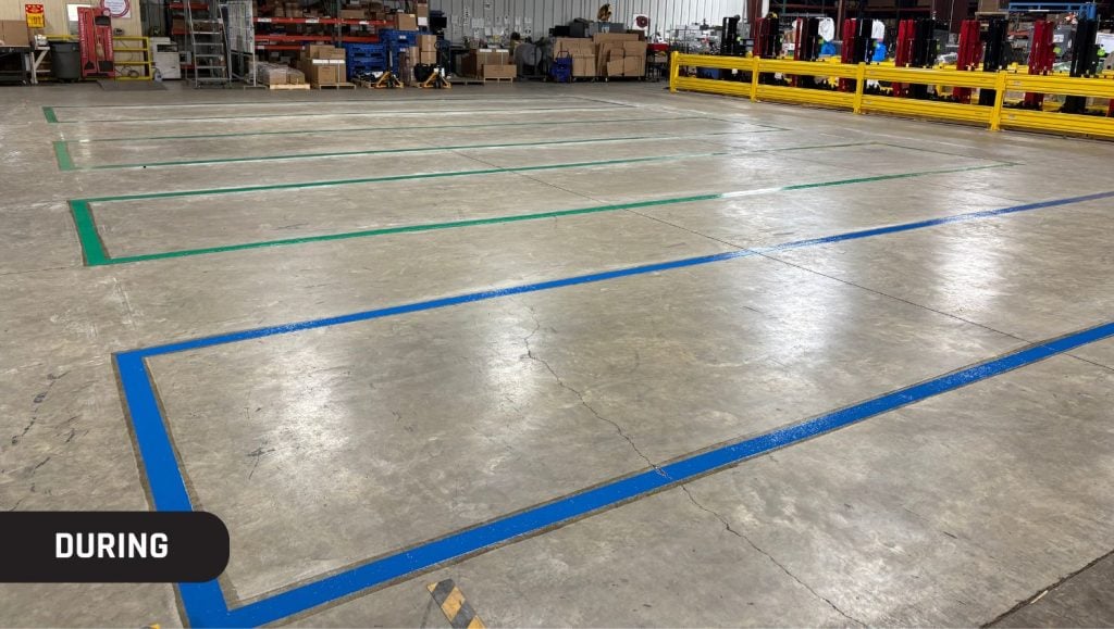 Hunter Engineering warehouse with freshly painted line markings