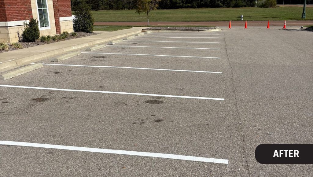 close-up of parking spots freshly painted for The Learning Experience