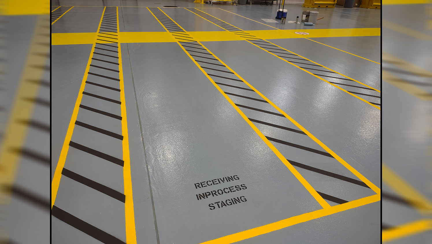 Receiving lane painted on floor of warehouse