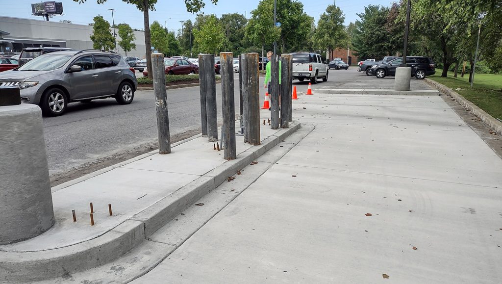 bollards needing a fresh coat of paint