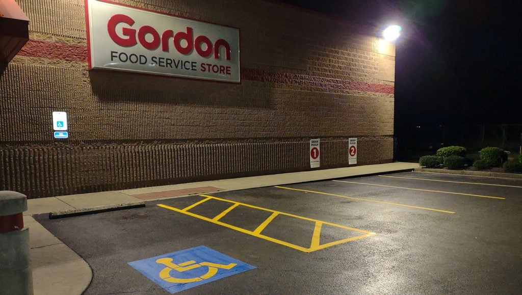 freshly striping parking garage stalls